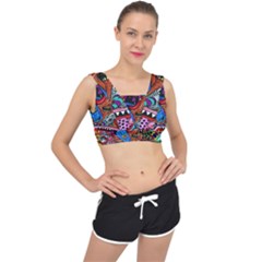 Psychedelic Trippy Hippie  Weird Art V-back Sports Bra