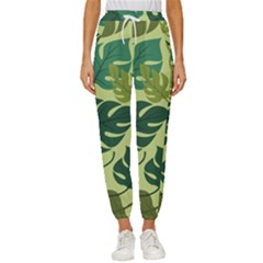 Seamless Pattern Of Monstera Leaves For The Tropical Plant Background Women s Cropped Drawstring Pants