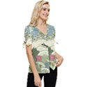 Playful Cactus Desert Landscape Illustrated Seamless Pattern Bow Sleeve Button Up Top View3