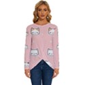 Cute Cat Cartoon Doodle Seamless Pink Pattern Long Sleeve Crew Neck Pullover Top View1