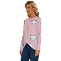 Cute Cat Cartoon Doodle Seamless Pink Pattern Long Sleeve Crew Neck Pullover Top View2