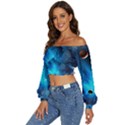 3d Universe Space Star Planet Long Sleeve Crinkled Weave Crop Top View2