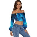 3d Universe Space Star Planet Long Sleeve Crinkled Weave Crop Top View3