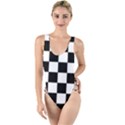 Black White Chess Board High Leg Strappy Swimsuit View1