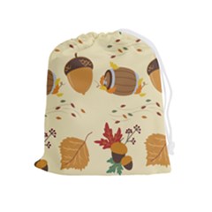 Leaves Foliage Acorns Barrel Drawstring Pouch (xl)