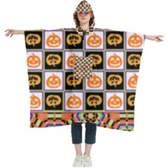Chess Halloween Pattern Women s Hooded Rain Ponchos