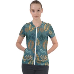 Leaves Pattern Texture Plant Short Sleeve Zip Up Jacket