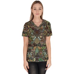 Digital Art Triangle Pattern Texture Mosaic Women s V-neck Scrub Top