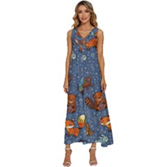 Animals Pattern Colorful Vector V-neck Sleeveless Loose Fit Overalls
