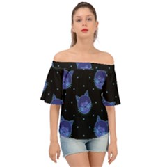 Vector Illustration Of Cat Animal Face Pattern Off Shoulder Short Sleeve Top