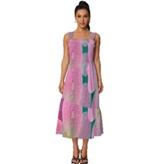 Pink Neon Flowers, Flower Square Neckline Tiered Midi Dress