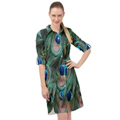 Peacock-feathers,blue2 Long Sleeve Mini Shirt Dress