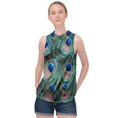 Peacock-feathers,blue2 High Neck Satin Top