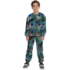 Peacock-feathers,blue2 Kids  Sweatshirt Set