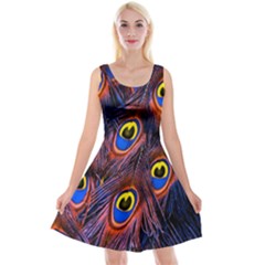 Peacock-feathers,blue,yellow Reversible Velvet Sleeveless Dress
