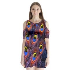 Peacock-feathers,blue,yellow Shoulder Cutout Velvet One Piece
