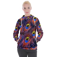 Peacock-feathers,blue,yellow Women s Hooded Pullover