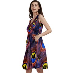 Peacock-feathers,blue,yellow Sleeveless V-neck Skater Dress With Pockets
