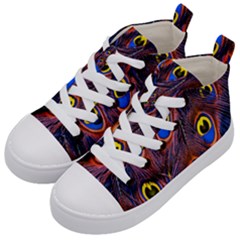 Peacock-feathers,blue,yellow Kids  Mid-top Canvas Sneakers by nateshop