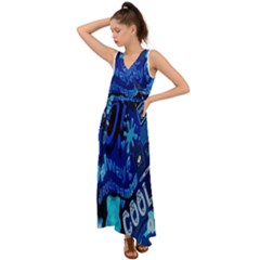 Really Cool Blue, Unique Blue V-neck Chiffon Maxi Dress