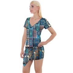 Texture, Pattern, Abstract, Colorful, Digital Art Short Sleeve Asymmetric Mini Dress