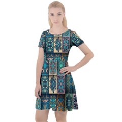 Texture, Pattern, Abstract, Colorful, Digital Art Cap Sleeve Velour Dress 