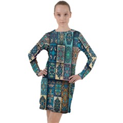 Texture, Pattern, Abstract, Colorful, Digital Art Long Sleeve Hoodie Dress