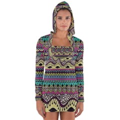 Aztec Design Long Sleeve Hooded T-shirt