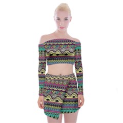 Aztec Design Off Shoulder Top With Mini Skirt Set