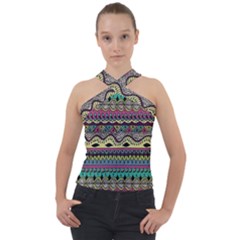 Aztec Design Cross Neck Velour Top