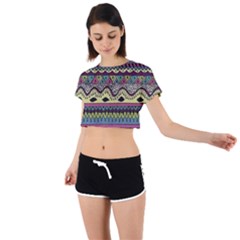 Aztec Design Tie Back Short Sleeve Crop T-shirt