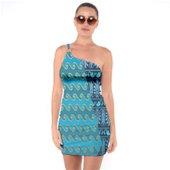 Aztec, Batik One Shoulder Ring Trim Bodycon Dress