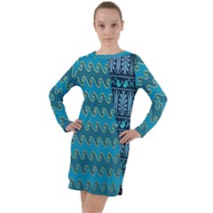 Aztec, Batik Long Sleeve Hoodie Dress