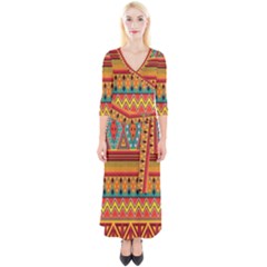 Aztec Quarter Sleeve Wrap Maxi Dress