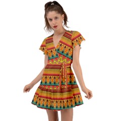 Aztec Flutter Sleeve Wrap Dress