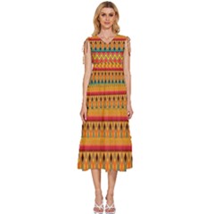 Aztec V-neck Drawstring Shoulder Sleeveless Maxi Dress