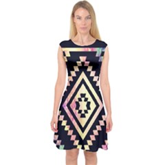 Cute Neon Aztec Galaxy Capsleeve Midi Dress