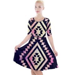 Cute Neon Aztec Galaxy Quarter Sleeve A-line Dress