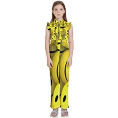 Emoji, Colour, Faces, Smile, Wallpaper Kids  Sleeveless Ruffle Edge Band Collar Chiffon One Piece