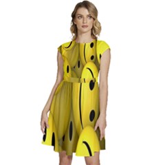 Emoji, Colour, Faces, Smile, Wallpaper Cap Sleeve High Waist Dress