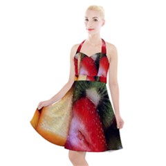 Fruits, Food, Green, Red, Strawberry, Yellow Halter Party Swing Dress  by nateshop