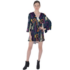 Inspired By The Colours And Shapes V-neck Flare Sleeve Mini Dress