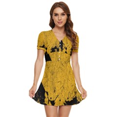 Yellow Best, Black, Black And White, Emoji High V-neck High Waist Chiffon Mini Dress
