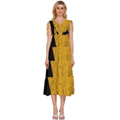 Yellow Best, Black, Black And White, Emoji High V-neck Drawstring Shoulder Sleeveless Maxi Dress