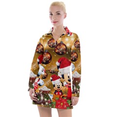 Cartoons, Disney, Merry Christmas, Minnie Women s Long Sleeve Casual Dress
