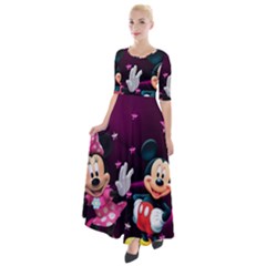 Cartoons, Disney, Mickey Mouse, Minnie Half Sleeves Maxi Dress