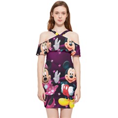 Cartoons, Disney, Mickey Mouse, Minnie Shoulder Frill Bodycon Summer Dress