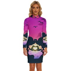 Mickey And Minnie, Mouse, Disney, Cartoon, Love Long Sleeve Shirt Collar Bodycon Dress
