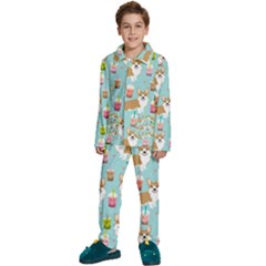 Welsh Corgis Dog Boba Tea Bubble Tea Cute Kawaii Kids  Long Sleeve Velvet Pajamas Set