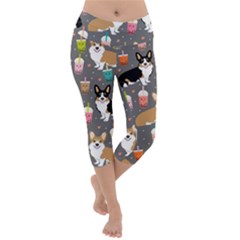 Welsh Corgi Dog Boba Tea Bubble Kawaii Lightweight Velour Capri Yoga Leggings
